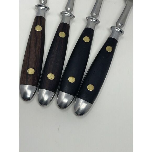 Washington Forge Innsbruck Rosewood Handle Brass Rivet Salad Forks 7” Set Of 4 - Picture 3 of 6